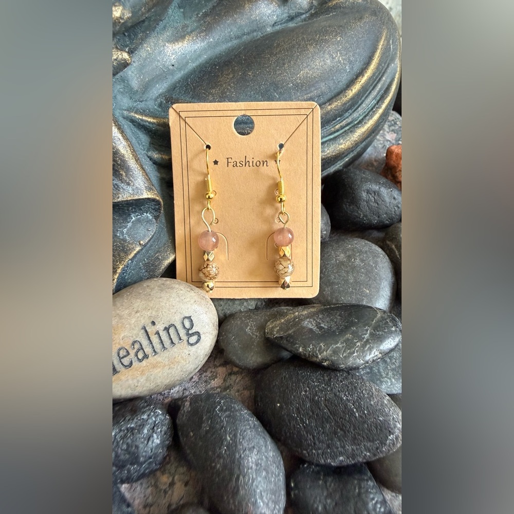 Gorgeous Handmade Stainless steel gold toned hook,drop earth toned bead earrings